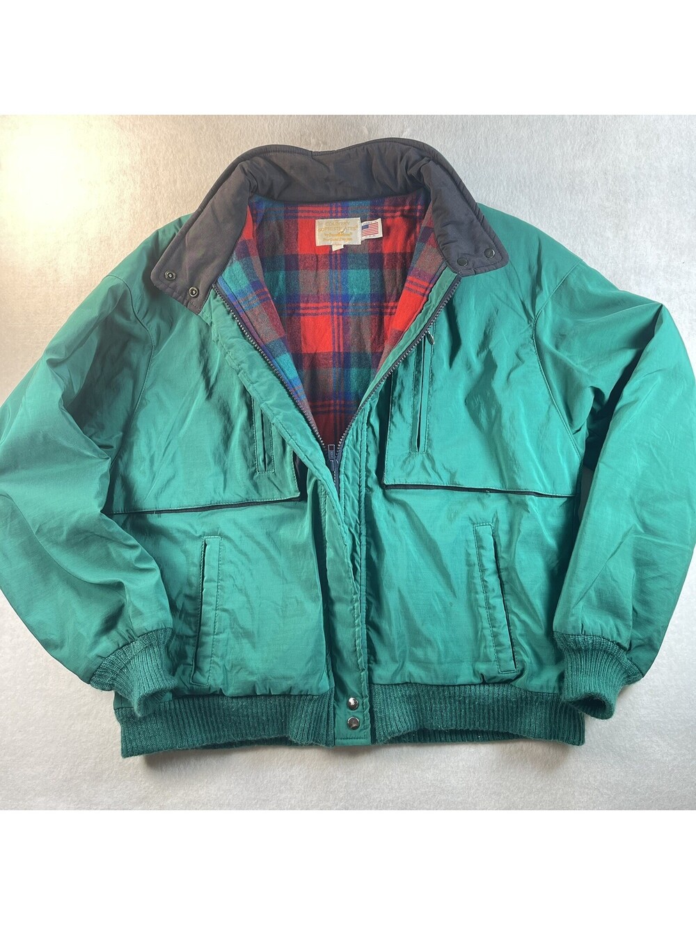 Vintage Pendleton Green Thinsulate Plaid Lined Bomber Jacket Mens Large Ski Coat